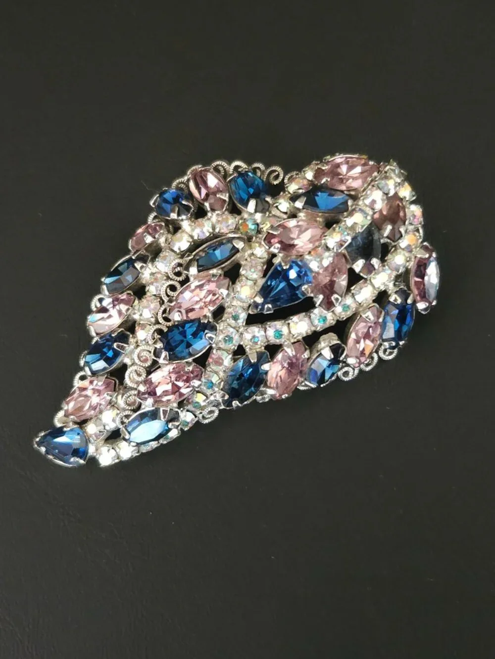 Vintage Hobe Pink and Blue Rhinestone Brooch